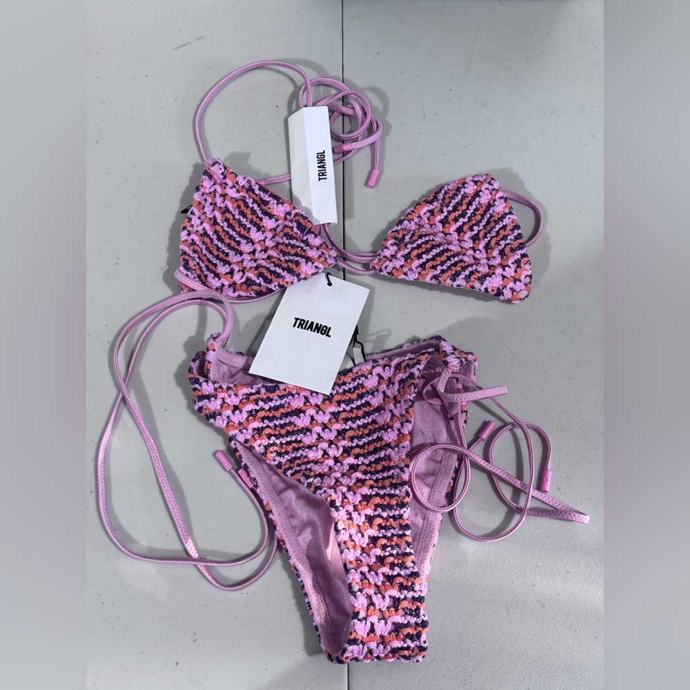 triangl swimwear Pink Lavender Multicolor Crochet Triangle Bikini